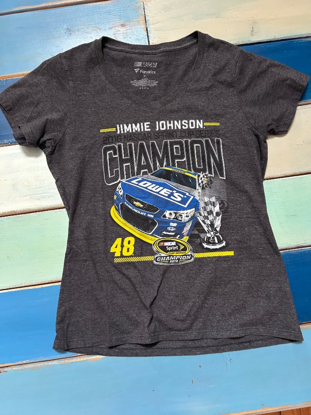 Jimmie Johnson #48 2016 NASCAR Sprint Cup Series Champion Women's V-Neck Med